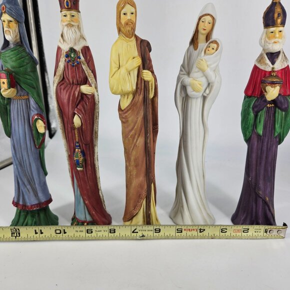 Nativity Scene Tall Skinny Porcelain Figures 5 Pcs Mary Joseph Baby Wise Man 10" - Picture 13 of 13